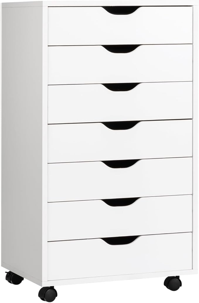 7 Drawers Filing Cabinet Vertical File Cabinet for Home Office Mobile Under Desk Office Storage Cabinets with Wheels (White 7 Drawers)