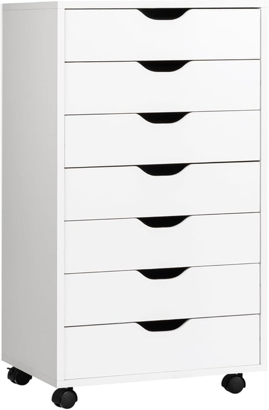 7 Drawers Filing Cabinet Vertical File Cabinet for Home Office Mobile Under Desk Office Storage Cabinets with Wheels (White 7 Drawers)