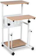Height Adjustable Sit Stand Desk Home Office Desk with Wheels Rolling Computer Laptop Desk Corner Computer Desk Oak