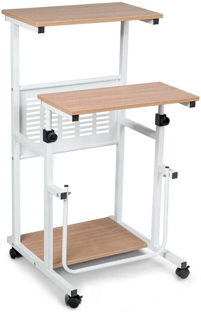 Height Adjustable Sit Stand Desk Home Office Desk with Wheels Rolling Computer Laptop Desk Corner Computer Desk Oak
