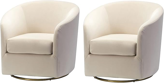 HULALA HOME Swivel Accent Chair with Gold Metal Base Set of 2 Contemporary Velvet Curved Swivel Barrel Chair Upholstered Club Armchair Leisure Single Sofa for Living Room Nursery Bedroom(TAN)