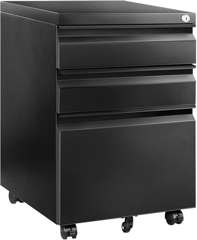 FLEXISPOT 3-Drawer Mobile File Cabinet for Home Office - Under Desk Storage Locking Keys Organizer for Legal/Letter/A4 Files Black