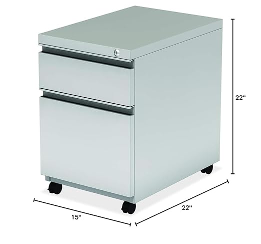 OfficeSource - 2 Drawer Locking Metal Pedestal Filing Cabinet Silver Anti-Tip Castors Home or Office Underdeck Storage (CPSBFSI)