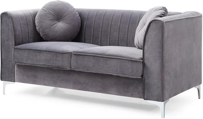 Glory Furniture Delray Velvet Loveseat in Gray