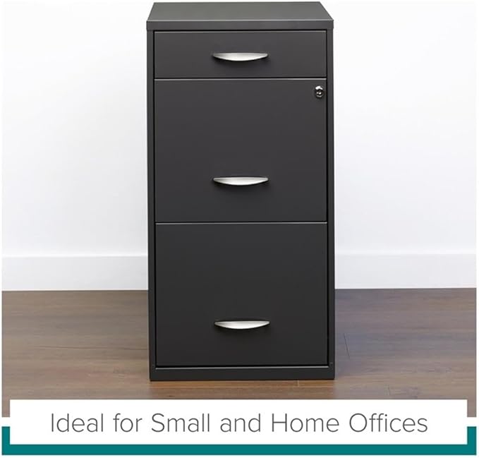 Scranton &amp Co 3-Drawer Metal Filing Cabinet 27.32 H x 14.25 W x 18.00 D Charcoal Finish Lockable Lateral File Cabinet for Home or Office Organization Letter Size Hanging File Storage