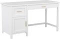Martha Stewart Hutton Shaker Style Home Office Desk with Storage in White with Polished Brass Hardware