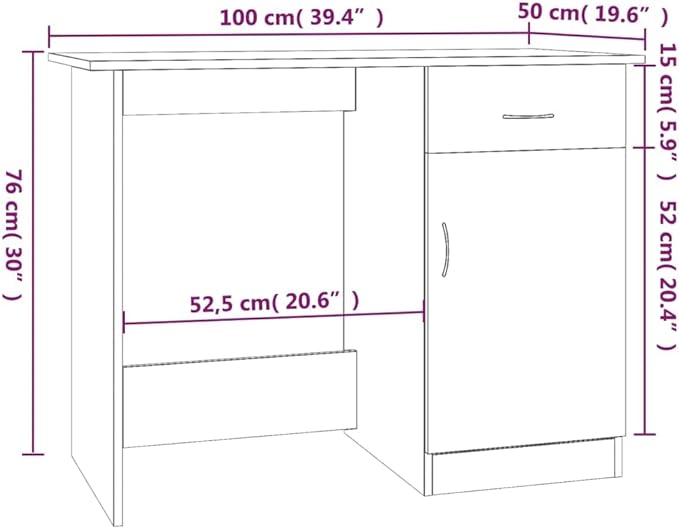 vidaXL Sonoma Grey Desk 100 x 50 x 76 cm in Multilayer Wood
