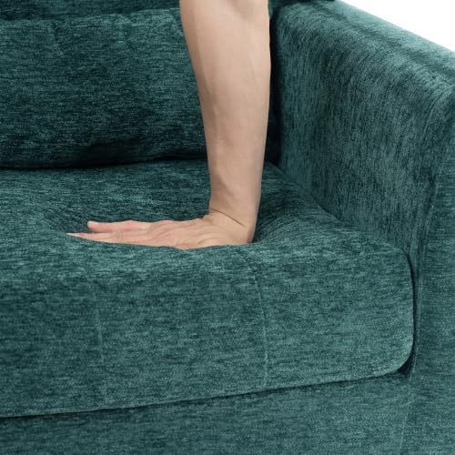 Modern Side Chair Square Shape Chenille Arm Chair Comfy Soft Padded Lounge Chair for Living Room Bedroom Home Office Kitchen(Dark Green)
