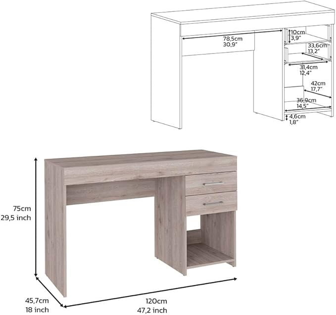 Compact 47.2 Computer Desk with Drawers Light Gray - Perfect for Home Office