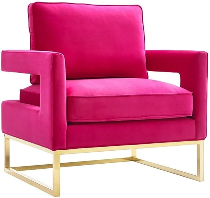 Tov Furniture The Avery Collection Modern Style Living Room Den Velvet Upholstered Armchair with Gold Legs Pink