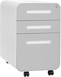 Laura Davidson Furniture Stockpile 3 Drawer File Cabinet with Lock - Under Office Desk Metal Filing Cabinet Legal/Letter File Folders Wheels and Stationary Feet Pre-Assembled Light Grey Faceplate