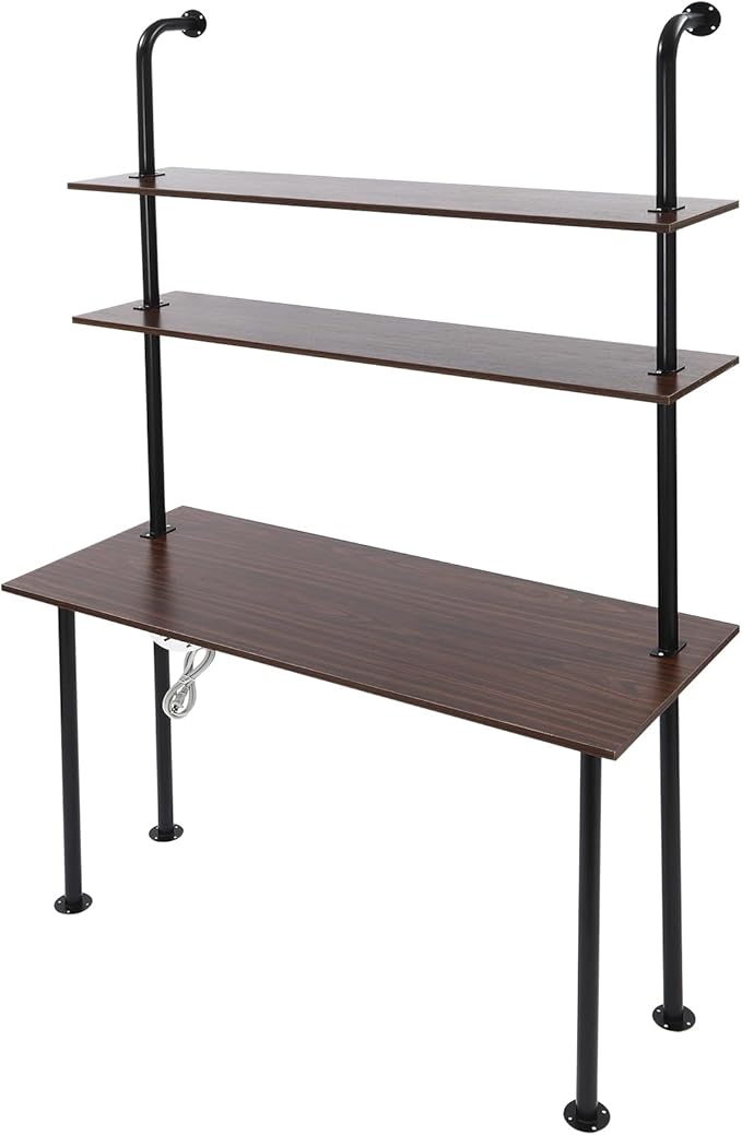 2-Shelf Industrial Wall Mount LadderWall Mount Computer Desk Writing DeskIndustrial Bookcase Desk with ShelvesFloating Desk with Storage Wall Table for Home Office Brown (47.2×20×79)