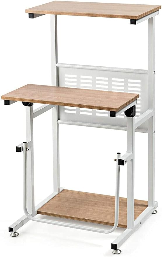 Goplus Topment Height Adjustable Standing Desk Home Office Writing Workstation with U-Shaped Footrest Sturdy Steel Frame Adjustable Pads Space-Saving Sit Stand Laptop Table with Storage