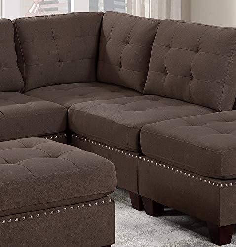 NewCosmos Living Room Furniture Tufted Armless Chair Black Coffee Linen Like Fabric 1pc Armless Chair Cushion Nail Heads Wooden Legs