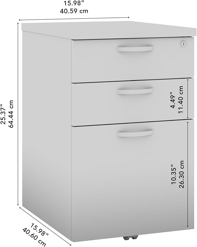 Bush Business Furniture Office in an Hour 3 Drawer Rolling File Cabinet in Hansen Cherry | Mobile Under Desk Drawers for Letter Legal and A4-Size Document Storage