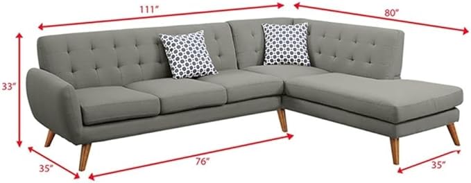 Poundex Bobkona Belinda Linen-Like Polyfabric SECTIONAL in Grey
