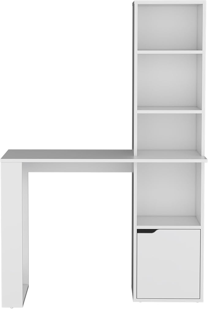 Iowa Computer Desk with Integrated Bookcase and Cabinet - Versatile White Office Desk - WFH Setup - Home Office Organization