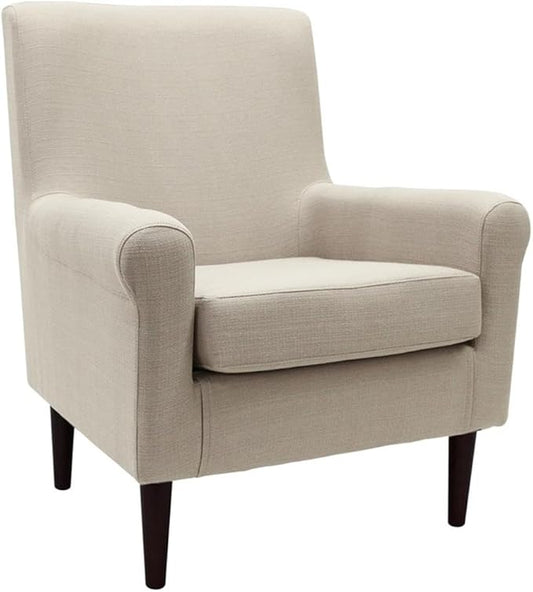 Pemberly Row Fabric Rolled Arm Lounge Chair Beige Finish 35 H x 28 W x 30 D Contemporary Design Solid Color Upholstery Comfortable Accent Chair for Living Room Bedroom or Home Office