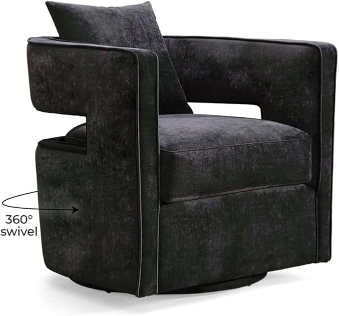 MAKLAINE 17.8 Velvet Swivel Accent Chair Black Finish Solid Wood Frame Stainless Steel Base Plush Foam Upholstered Seating Transitional Style for Living Room or Office