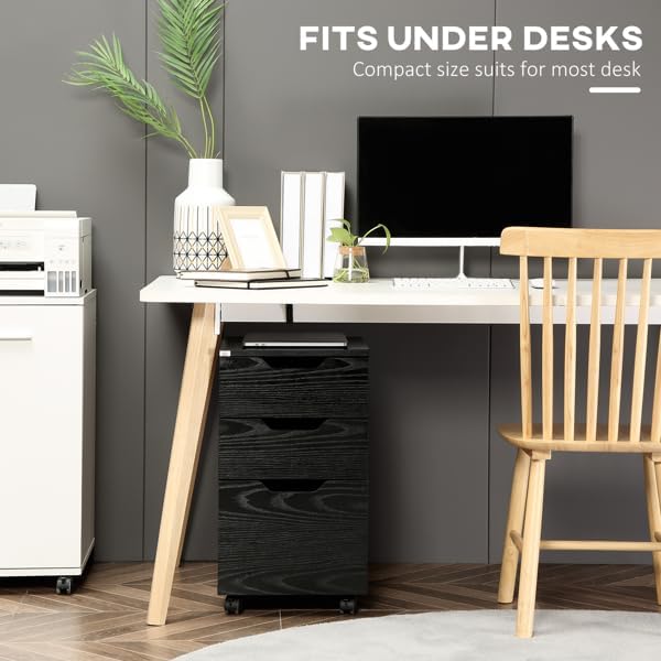 Filing Cabinet Space-Saving Design 15.75 W x 13.5 D x 23.75 H Mobile File CabinetUnder Desk Filing Cabinets for Home Office Organizer Letters/Legal/A4 Black Wood Grain (Black)