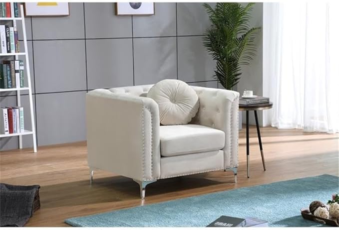 Glory Furniture Pompano Velvet Upholstered Chair in Ivory