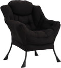 Welnow Lazy Chair for Living Room Modern Reading Accent Chair with Armrests and a Side Pocket Leisure Upholstered Lazy Sofa for Small Space Bedroom Dorm Black