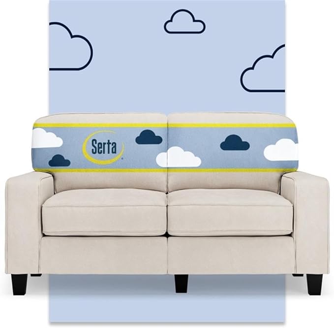 Pemberly Row 61 Track Arm Sofa Loveseat Solid Wood Frame Cream White Upholstery Removable Covers Pocket Coil Seat Cushions Space-Saving Design Modern Classic Style for Living Room or Home