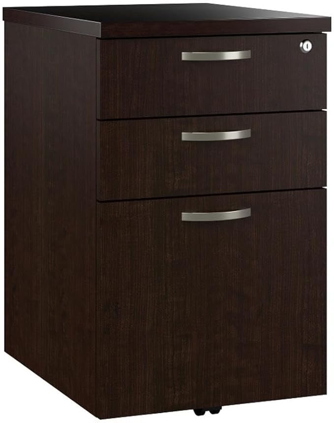 Bush Business Furniture Office in an Hour 3 Drawer Rolling File Cabinet in Mocha Cherry | Mobile Under Desk Drawers for Letter Legal and A4-Size Document Storage