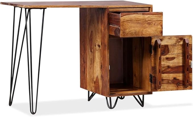 Wooden Writing Computer Desk with 1 Drawer and 1 Cabinet Home Office Desk Writing Study Table PC Desk Workstation for Bedroom Solid Sheesham Wood 43.3 x 17.7 x 29.9