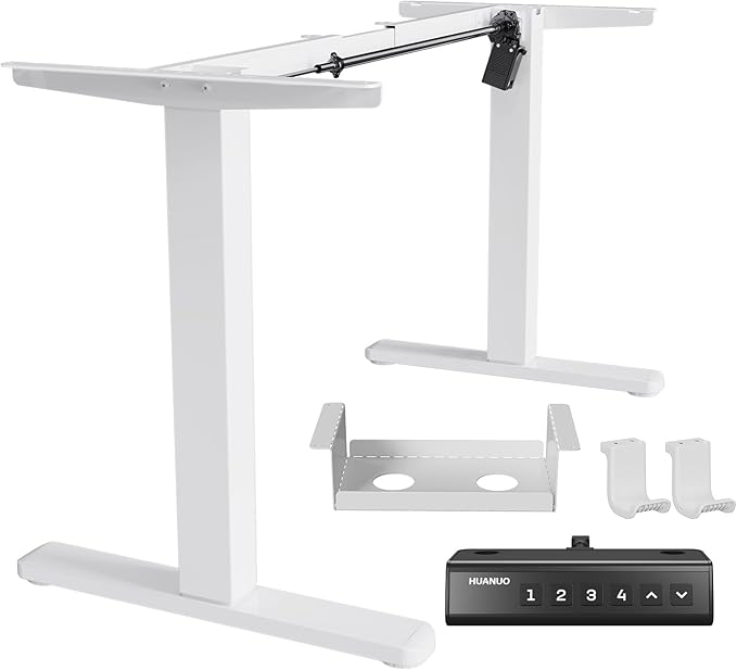 HUANUO Standing Desk Frame with 220lbs Powerful Brushless Motor Thick T-Shaped Adjustable Desk Legs Made of Automotive-Grade Steel for Max 75″ x 35″ Desktop for Home Office White Frame Only