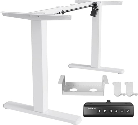 HUANUO Standing Desk Frame with 220lbs Powerful Brushless Motor Thick T-Shaped Adjustable Desk Legs Made of Automotive-Grade Steel for Max 75″ x 35″ Desktop for Home Office White Frame Only