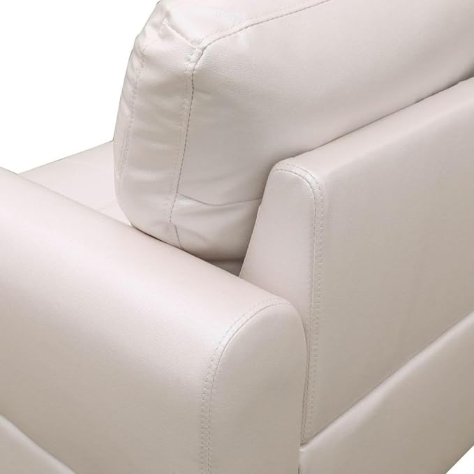 Pearl White L-Shaped 3-Piece Faux Leather Sofa with Storage Ottoman Set Sectional Couch Sofa Set for Living Room Office Small Space