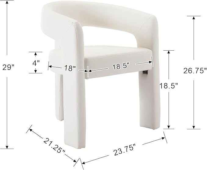 Wahson Modern Dining Chair Set of 3 Faux Leather Upholstered Barrel Kitchen Chair Round Dining Chairs with Wooden Legs Assembled Accent Armchairs for Dining Room/Living Room/Bedroom/Side White