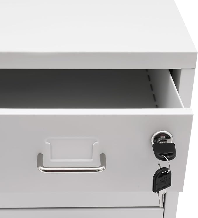 Metal Mobile File Cabinet Rolling Steel Vertical File Cabinet Filing Storage Organizer with Lock and Wheel for Home Office Legal/Letter Size 3-Drawer White