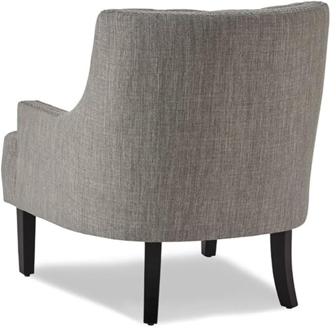 Pemberly Row Upholstered Accent Chair Taupe Fabric Solid Wood Frame High-Density Foam Cushions Button-Tufted Back Nailhead Trim Espresso Finish Legs 34.75 H x 28 W x 30.25 D for Living Room