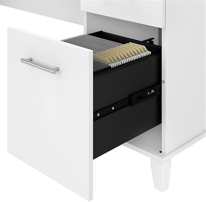 Bush Home Somerset 72W L Shaped Desk with Storage in White 72-inch Large Corner Computer Table for Home Office Workspace