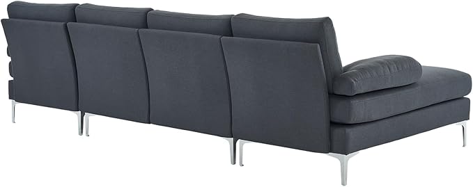 Karl home Convertible Sectional Sofa 110 U-Shape Sofa Couch 4-Seat Couch with Chaise Fabric Upholstered for Living Room Apartment Office Dark Gray