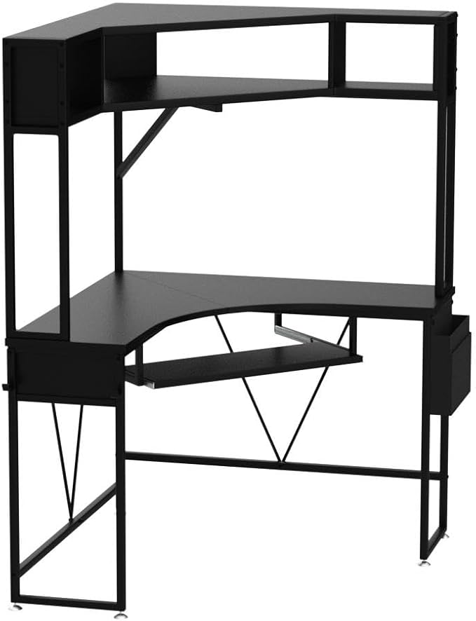 SEDETA Corner Desk Small Computer Desk with Hutch &amp LED Lights Triangle Corner Gaming Computer Desk with Keyboard Tray Storage Bag and Headphone Hook for Small Space Home Office Desk Black