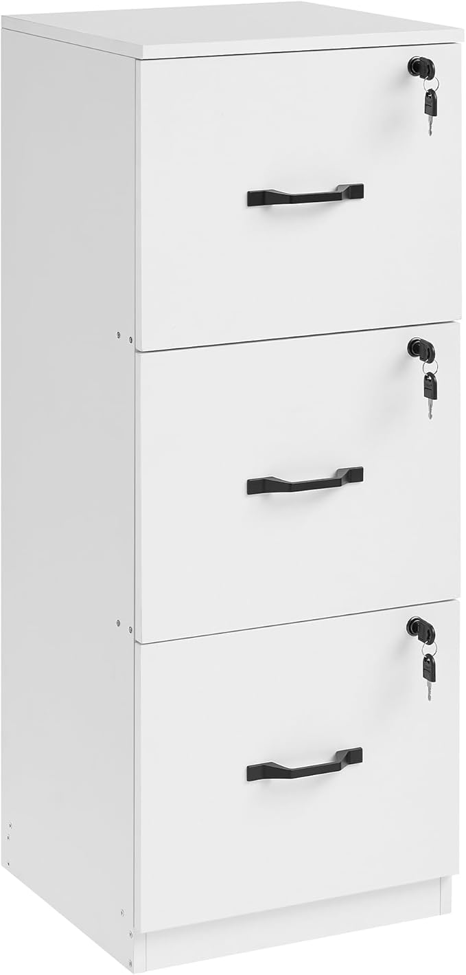 VASAGLE 3-Drawer Vertical File Cabinet Filing Cabinet for Home Office Printer Stand with 3 Lockable Drawers Adjustable Hanging Rail for A4 and Letter-Size Files Cloud White UOFC055W14