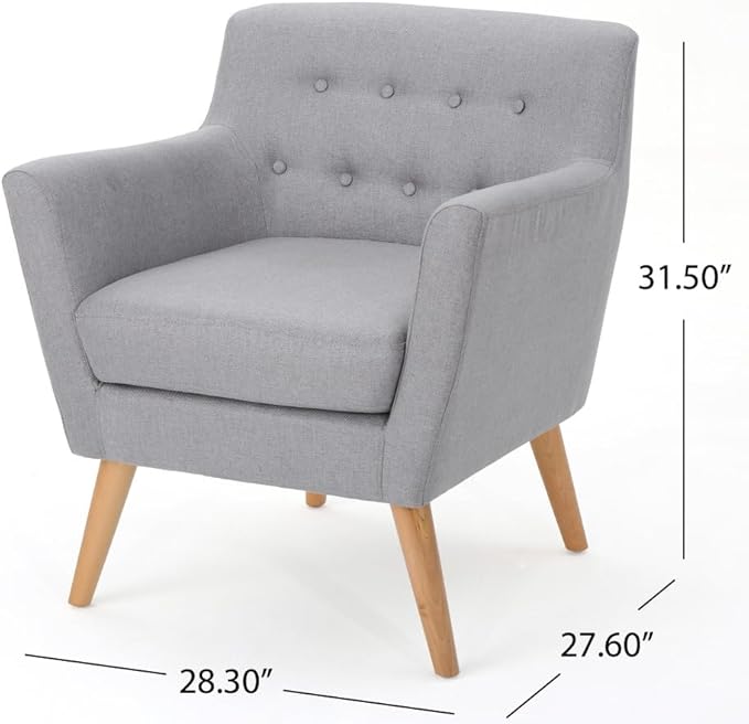 ChairArmchair ReclinerModern Club Chair Upholstered Fabric Accent Chair with Button-Tufted Backrest and Tapered Birch Wood Legs Ideal for Living Room (Light Grey + Fabric)