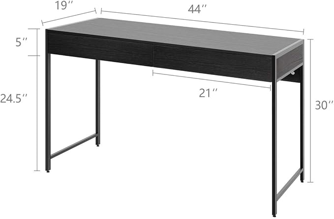 ERGOMASTER Home Office Desk with Drawers Black Modern Wood Desk Laptop Writing Computer Room Work Table for Bedrooms (44) inch