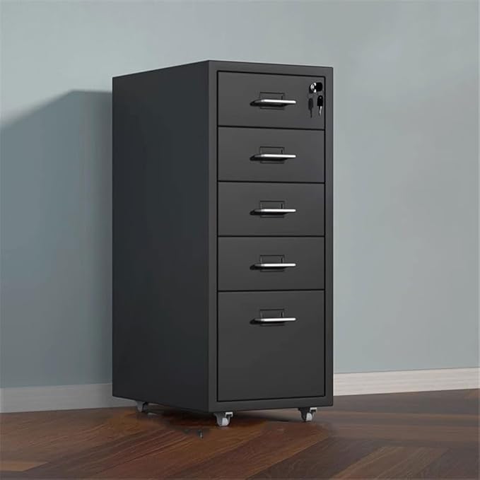 Filing Cabinet Thickened Cold-Rolled Steel Chest of Drawers Storage Cabinet Multifunctional Data Organizer Cabinet 5 Layer Large Capacity Office File Cabinet File StorageBlackOne Size