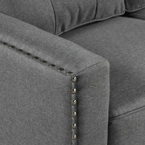 Eafurn 3-Piece Mid-Century Linen Upholstered Living Room Furniture Sets Include 3 Seater Sofa Loveseat Couches and Armchair with Tufted Back Cushions and Nailhead Trim for Living Room/Bedroom/Home