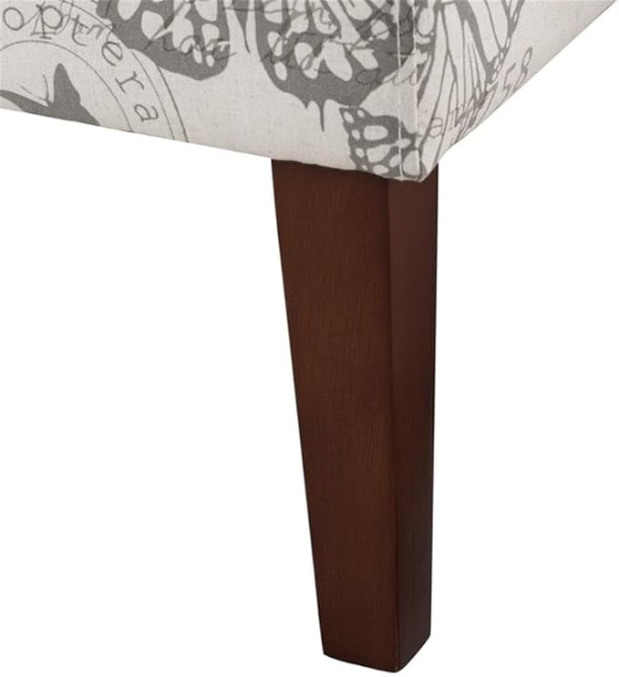 Riverbay Furniture 17.5'' Slipper Chair Gray Butterfly Linen Upholstery Eucalyptus Wood Frame Dark Espresso Legs Contemporary Animal Print Accent Chair Stylish Seating for Living Room or Bedroom