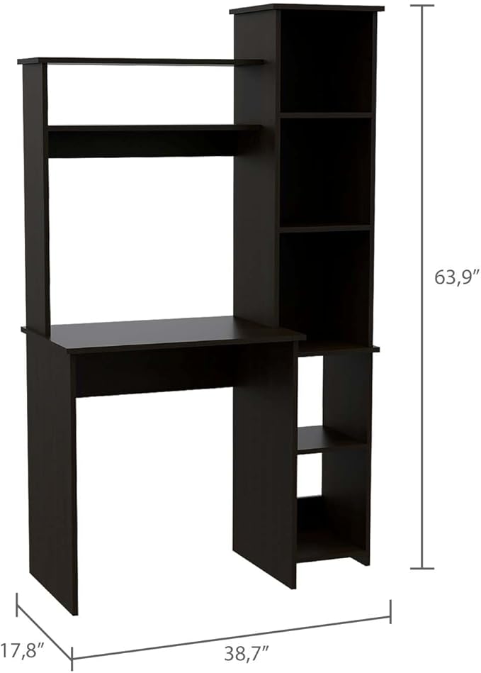Nashville Writing Desk Six Shelves - Space-Saving Home Office Desk with Storage