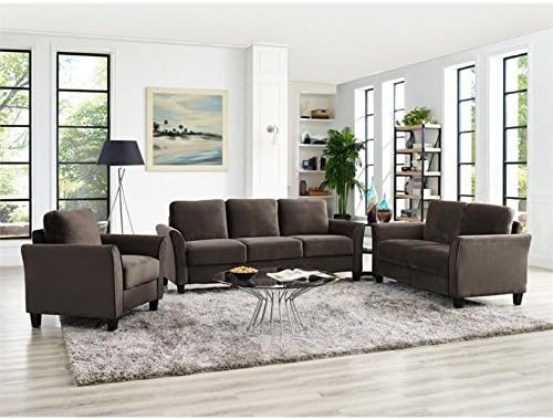 Hawthorne Collections Accent Chair Coffee Polyester Upholstery Wood Frame and Legs 33.9 H x 35.4 W x 31.5 D Curved Arms Stylish and Comfortable Living Room Seating