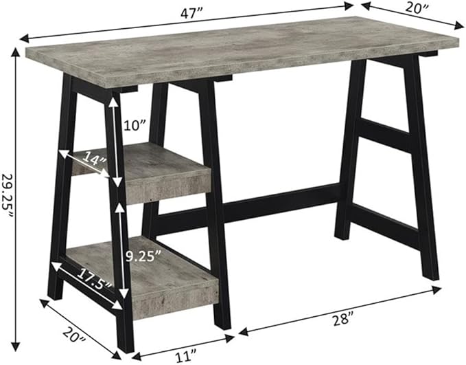 Convenience Concepts Designs2Go Trestle Desk 47 - Modern Desk or Vanity with Shelves for Office Dorm Living Room Faux Birch/Black