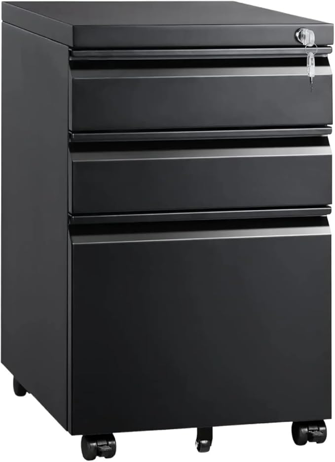 Mobile File Cabinet 3 Drawer Mobile File Cabinet with Lock Under Desk Metal Filing Cabinet for Legal/Letter/A4 File Fully Assembled Except Wheels