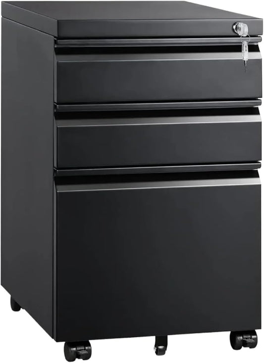 Mobile File Cabinet 3 Drawer Mobile File Cabinet with Lock Under Desk Metal Filing Cabinet for Legal/Letter/A4 File Fully Assembled Except Wheels