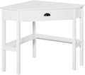 Corner Computer Desk with Drawer and Shelves Space Saving Triangle Design White Compact Home Office Workstation for Small Spaces